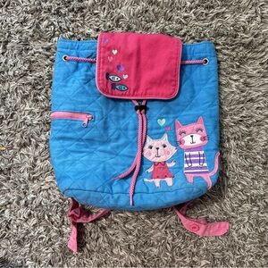 Stephen Joseph Cute Cat Toddler Drawstring Quilted Backpack Blue And Pink